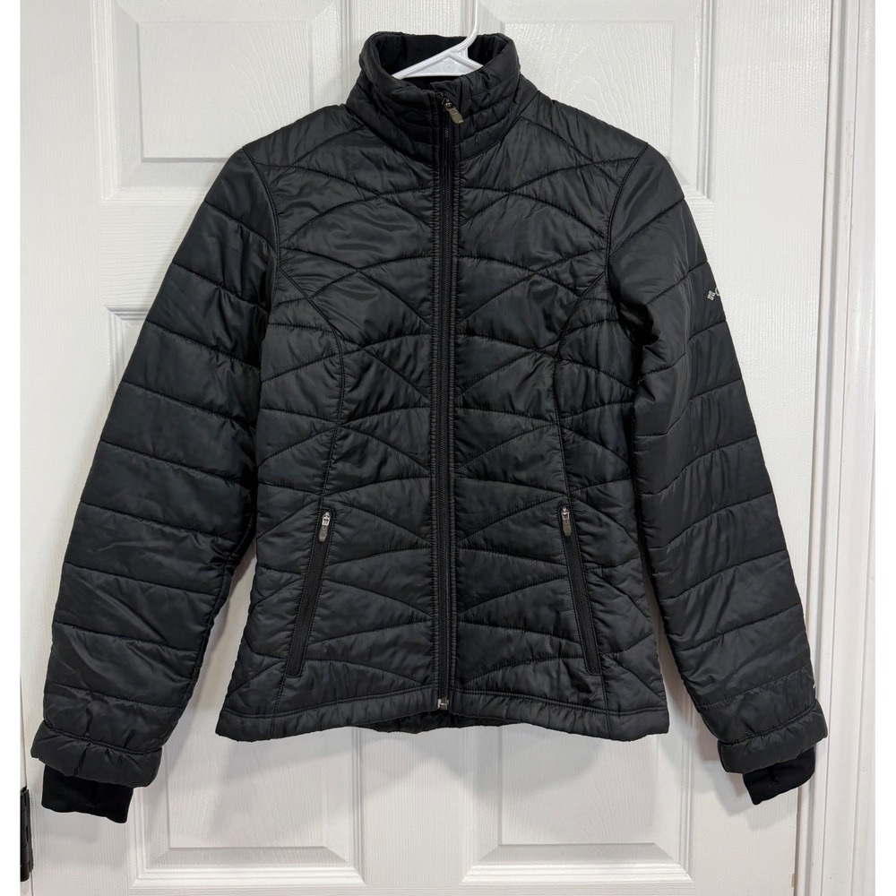 Columbia Omni-Heat Womens XS Black Quilted Puffer Jacket Thumbhole Cuffs